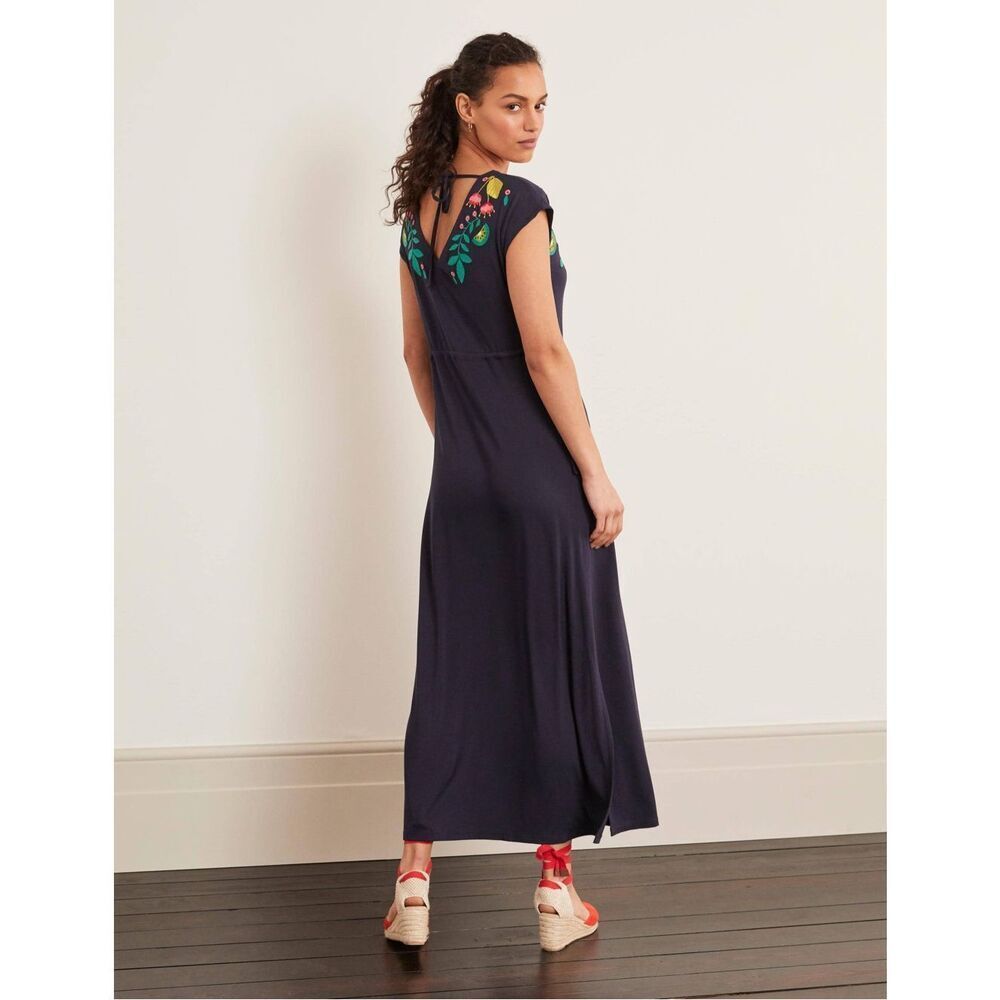 Boden Maxi Midi Dress Embroidered Short Sleeve Navy 4 - Picture 3 of 12